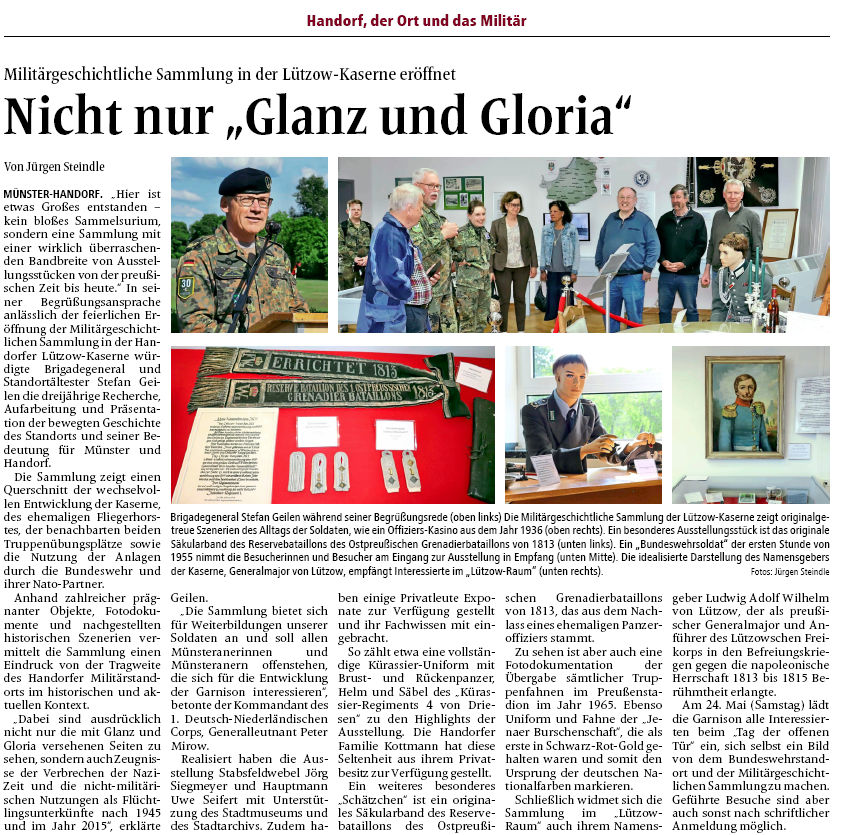 Zeitungsartikel Eröffnung Militärhistorische Ausstellung